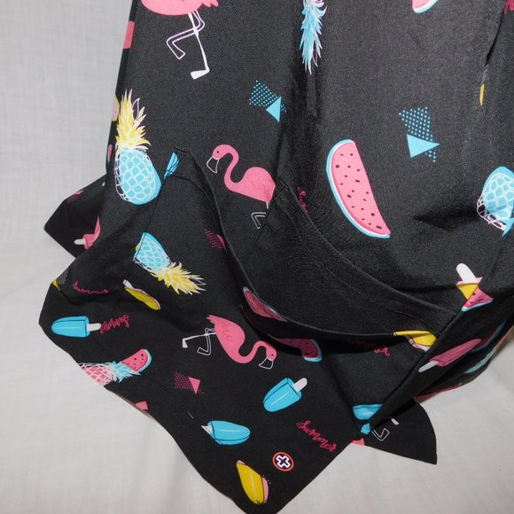 White Cross Womens 2XL Scrub Top Shirt Black Flamingos Popsicle pineapple Summer - Picture 7 of 9